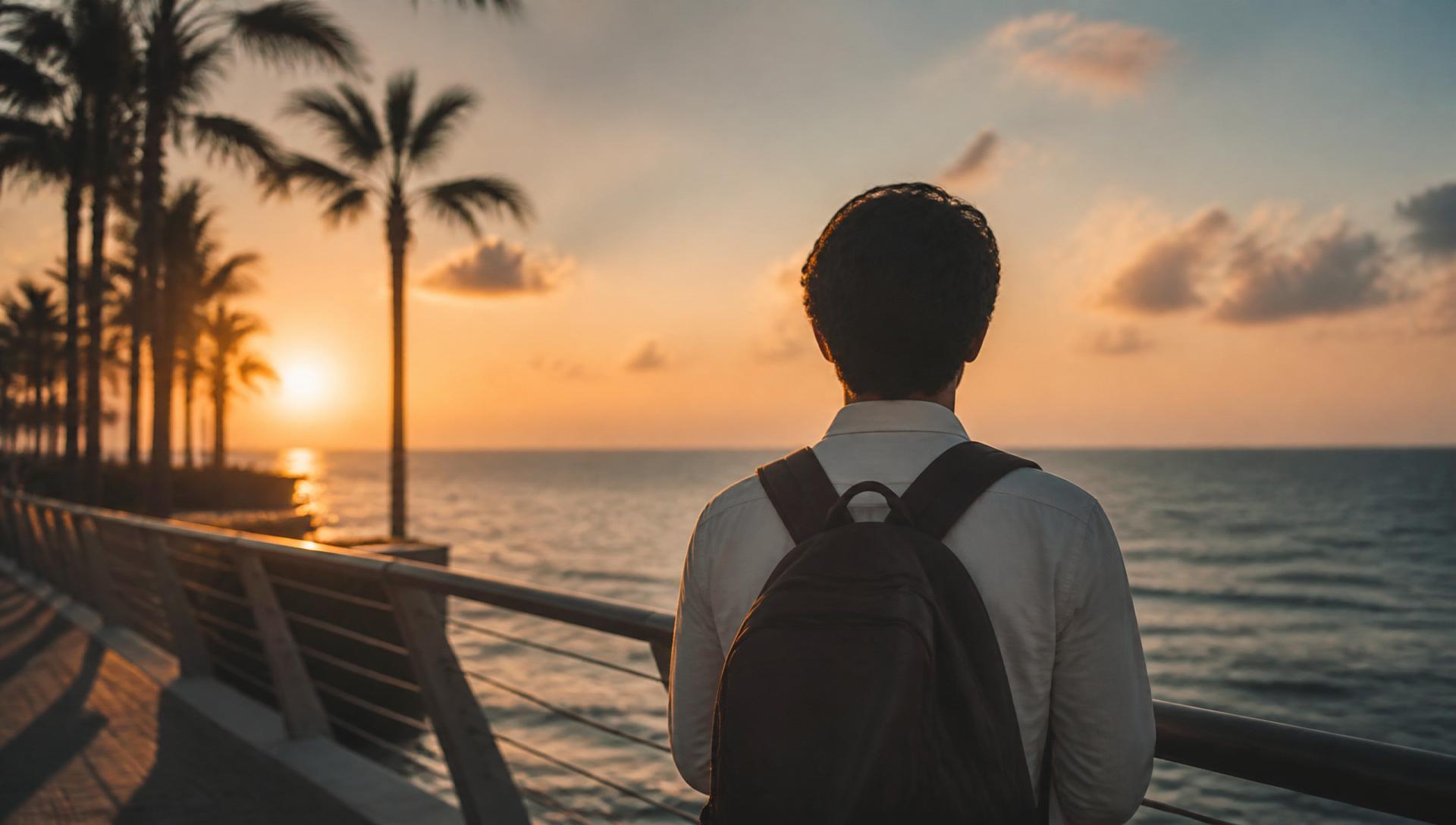كورنيش جدّة عند الغروب — ساحل البحر الأحمر، بوّابة جامعة الملك عبدالعزيز على العالم